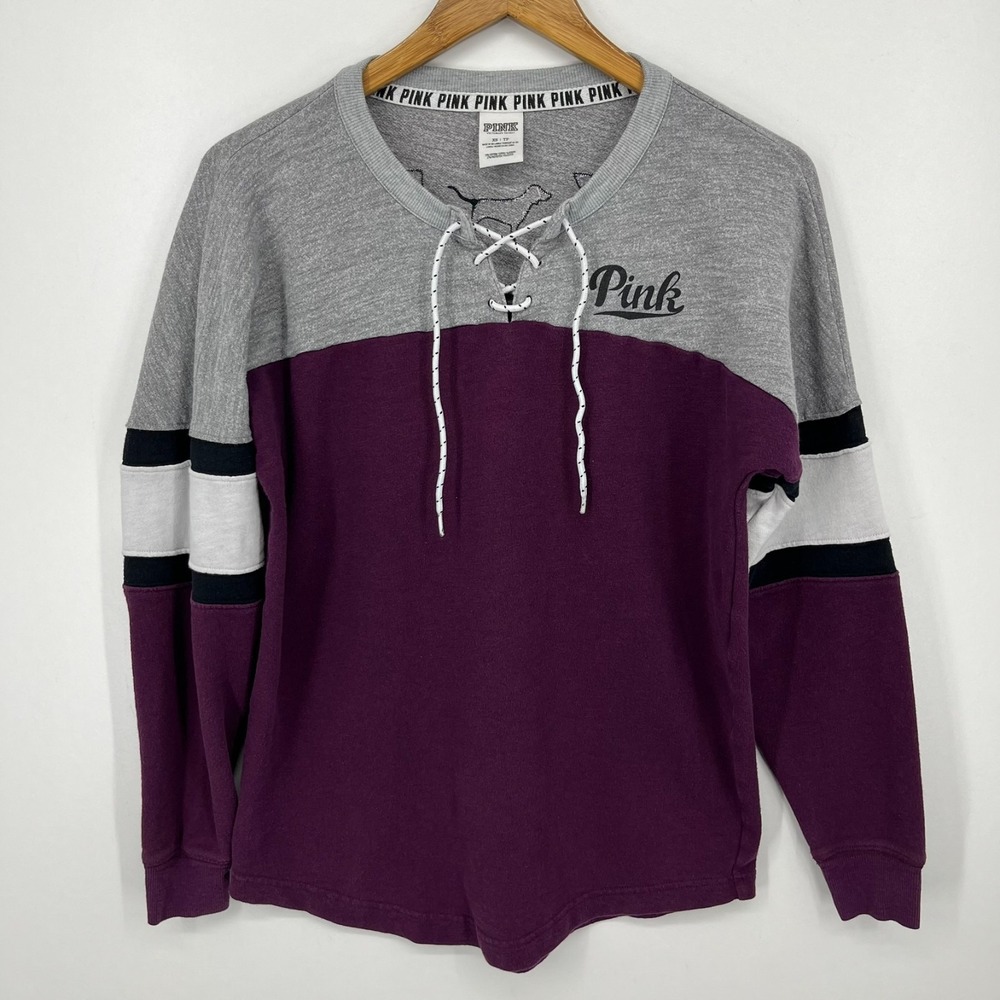 PINK Victoria's Secret Long Sleeve T-Shirt Women's XS Red Burgundy Double Sided